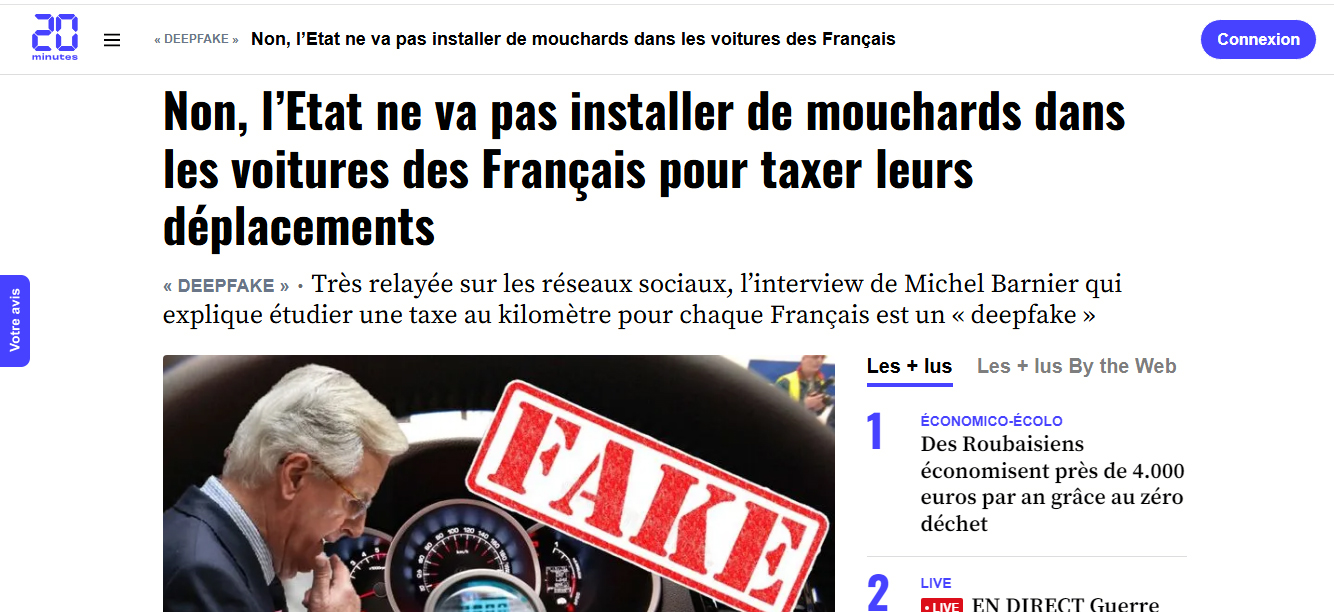 Deep fake sur Michel Barnier