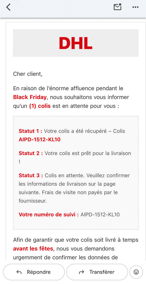 messages frauduleux
