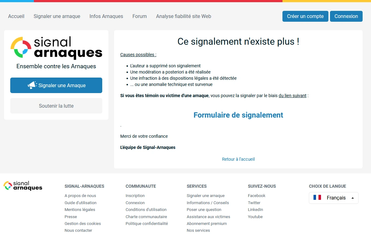supprimer signal arnaques